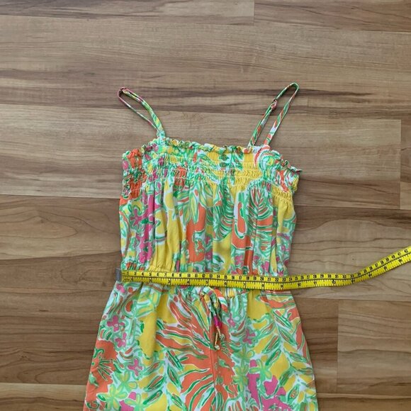 Lilly Pulitzer Jumpsuit Romper Girls’s Size 6 Yellow Floral Tropical Sleeveless - Picture 4 of 9
